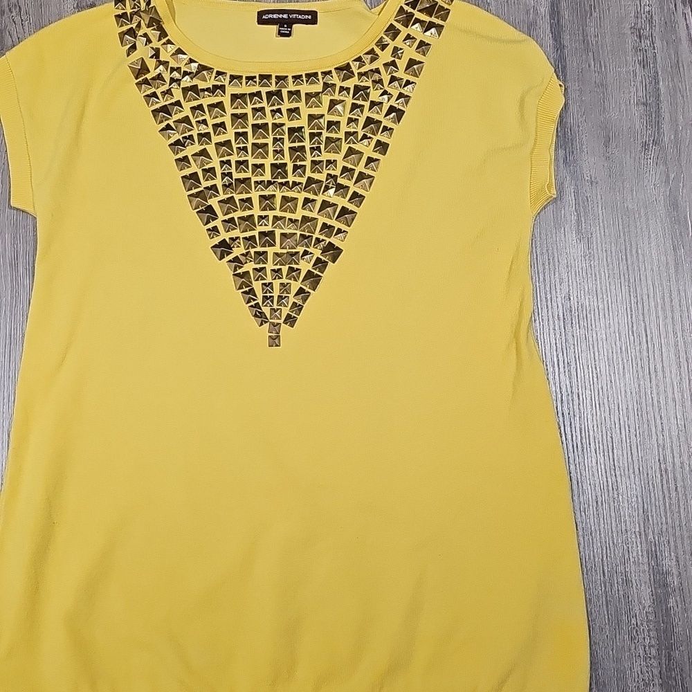 Adrienne Vittadini Yellow Top with Gold Studs